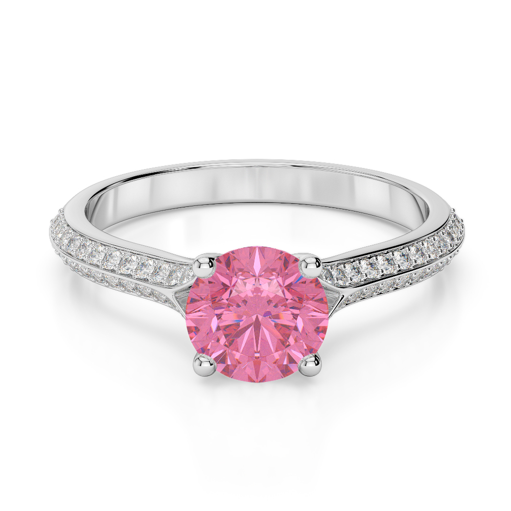 Gold / Platinum Round Cut Pink Tourmaline and Diamond Engagement Ring AGDR-1200