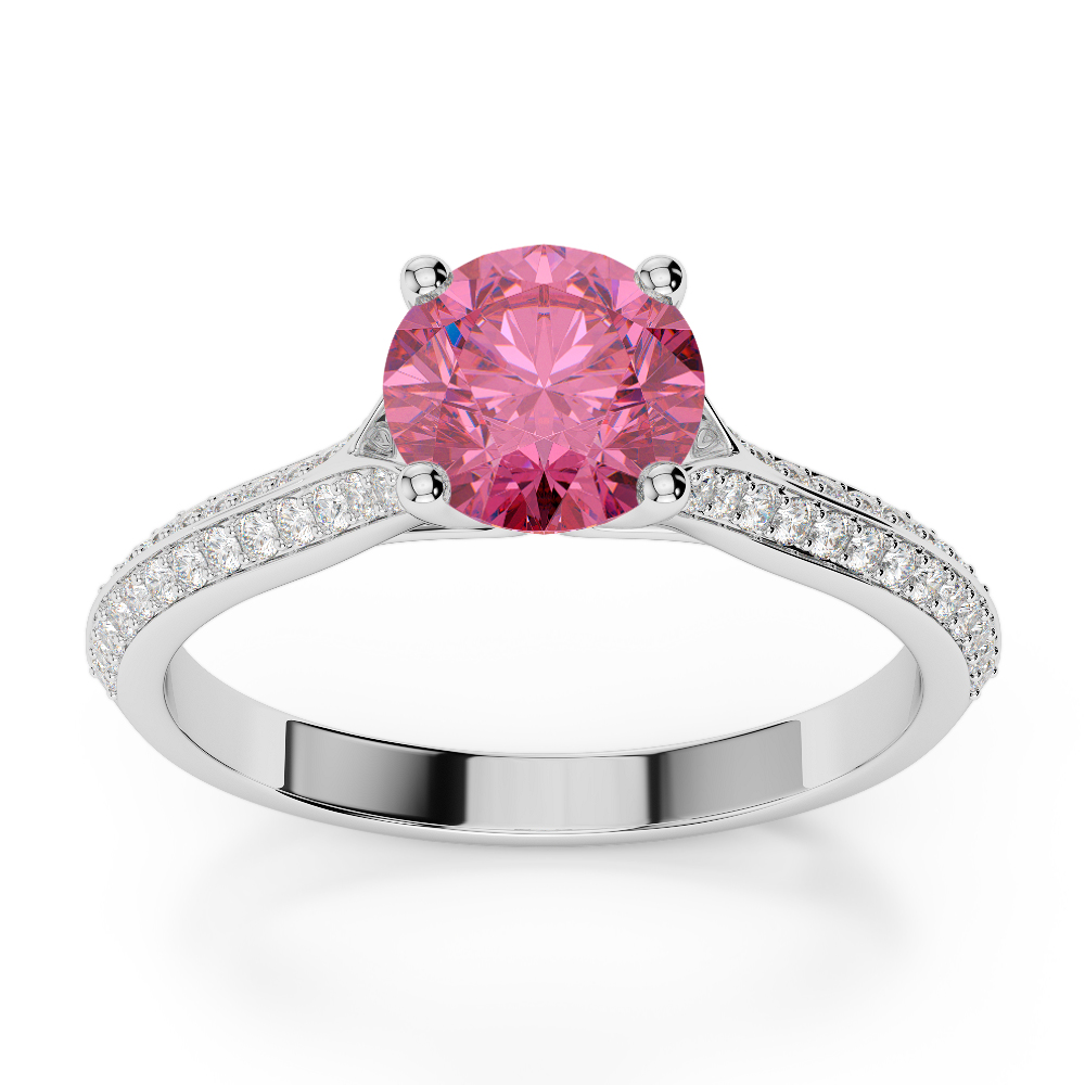 Gold / Platinum Round Cut Pink Tourmaline and Diamond Engagement Ring AGDR-1200