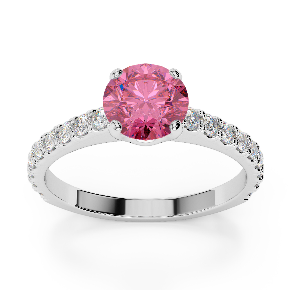 Gold / Platinum Round Cut Pink Tourmaline and Diamond Engagement Ring AGDR-1201