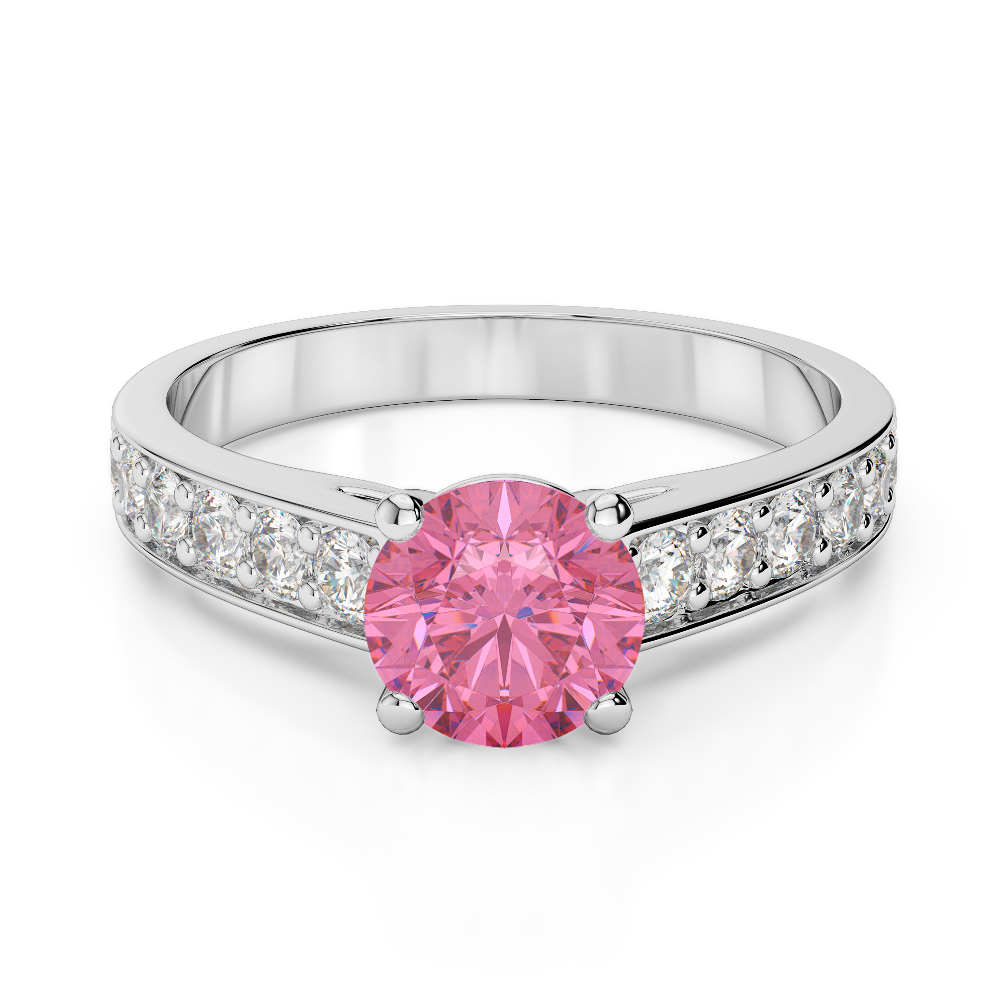 Gold / Platinum Round Cut Pink Tourmaline and Diamond Engagement Ring AGDR-1202