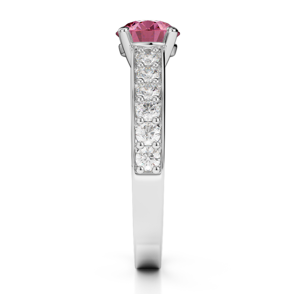 Gold / Platinum Round Cut Pink Tourmaline and Diamond Engagement Ring AGDR-1202