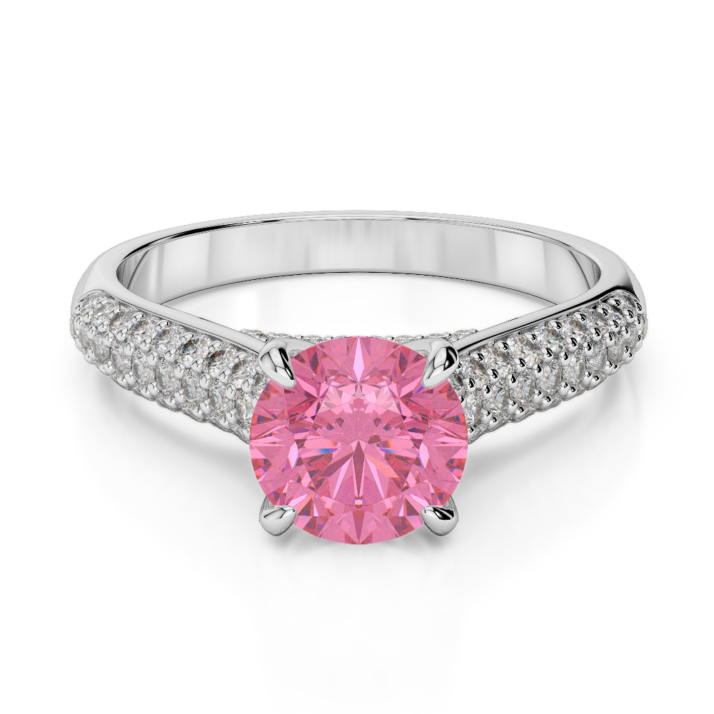 Gold / Platinum Round Cut Pink Tourmaline and Diamond Engagement Ring AGDR-1203
