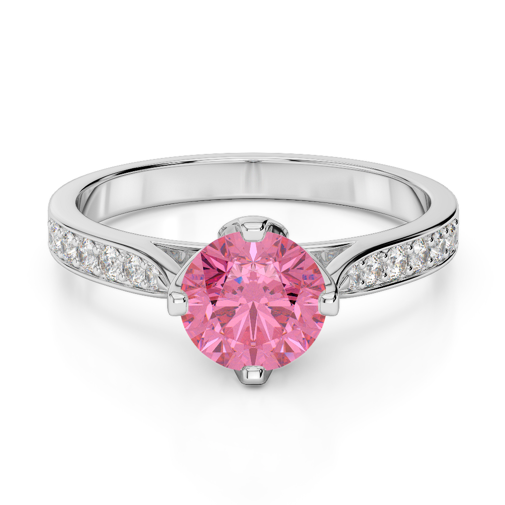 Gold / Platinum Round Cut Pink Tourmaline and Diamond Engagement Ring AGDR-1204