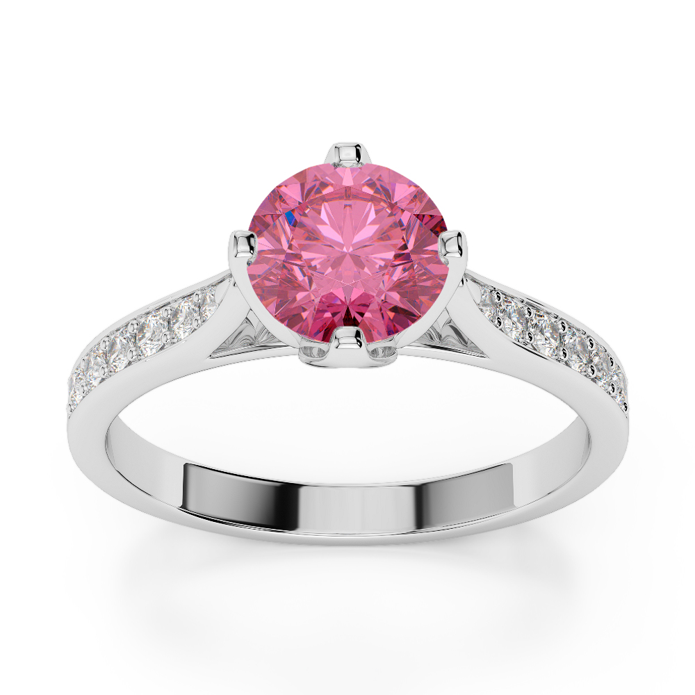 Gold / Platinum Round Cut Pink Tourmaline and Diamond Engagement Ring AGDR-1204