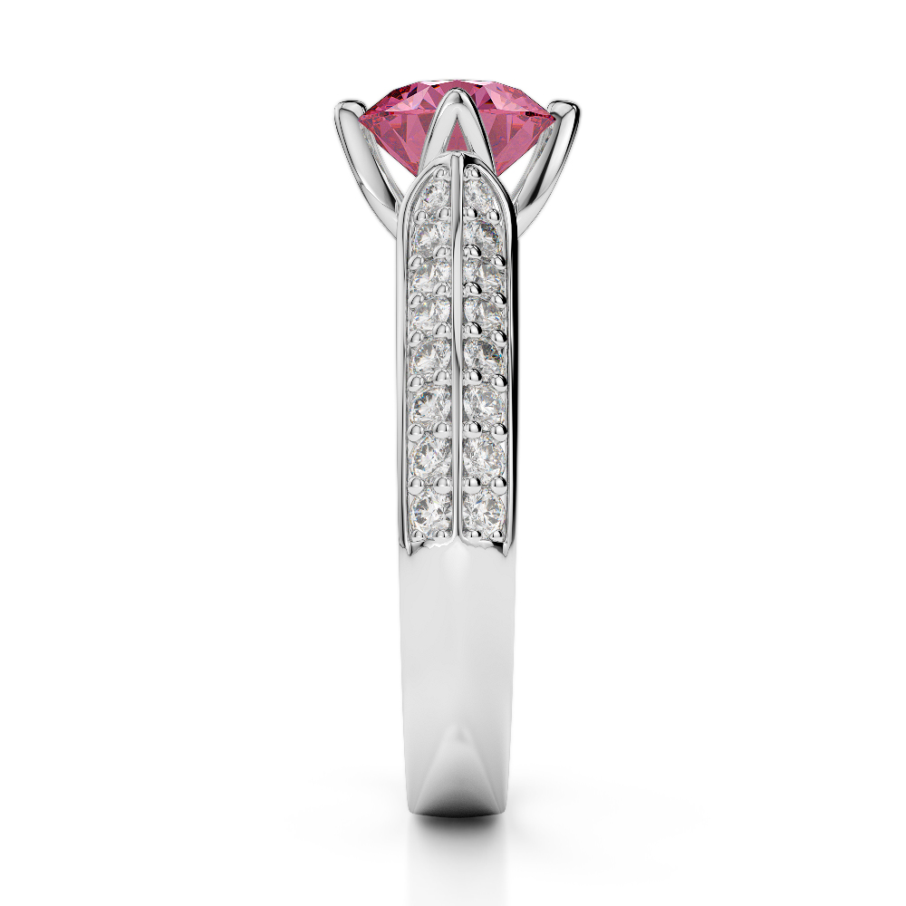 Gold / Platinum Round Cut Pink Tourmaline and Diamond Engagement Ring AGDR-1205