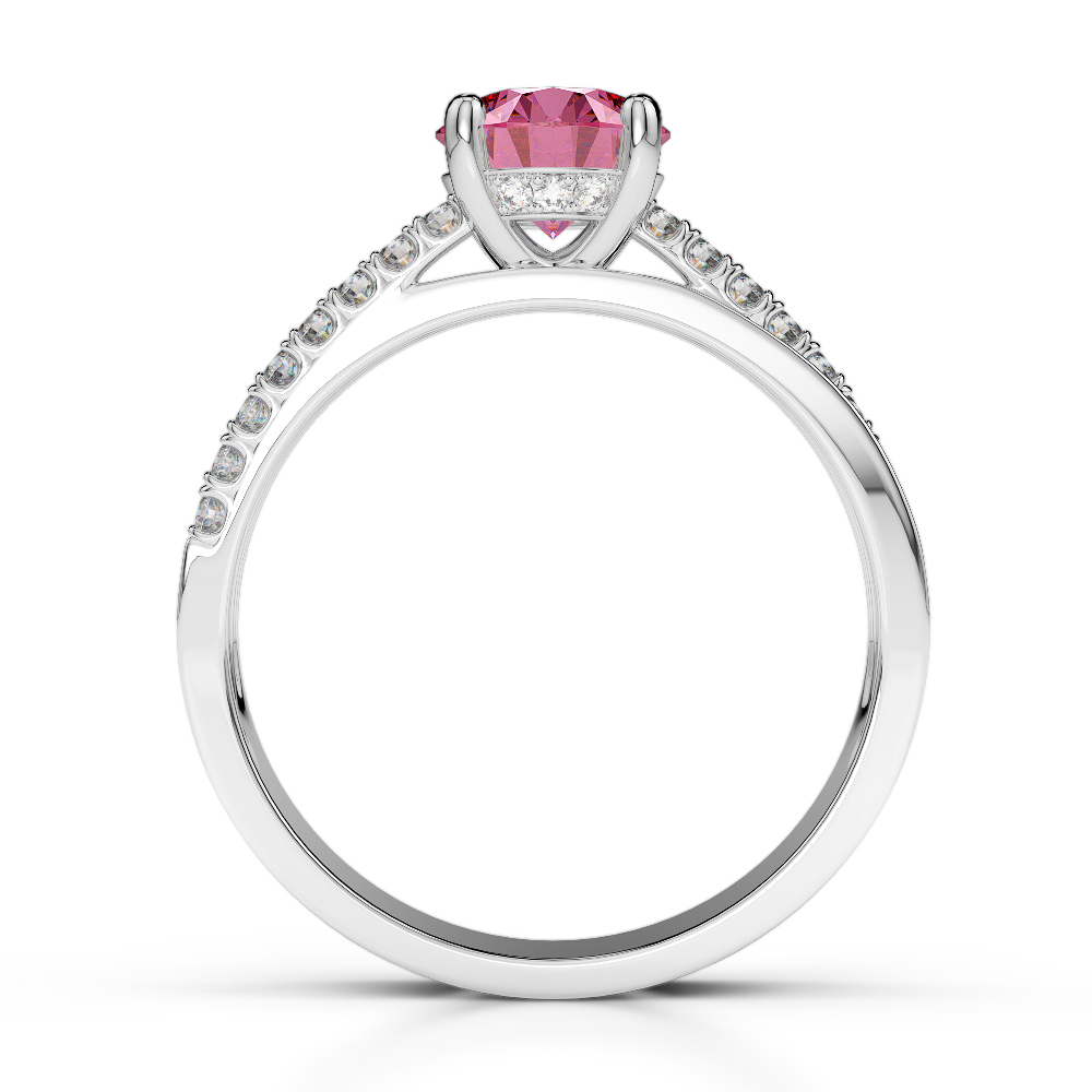 Gold / Platinum Round Cut Pink Tourmaline and Diamond Engagement Ring AGDR-1206