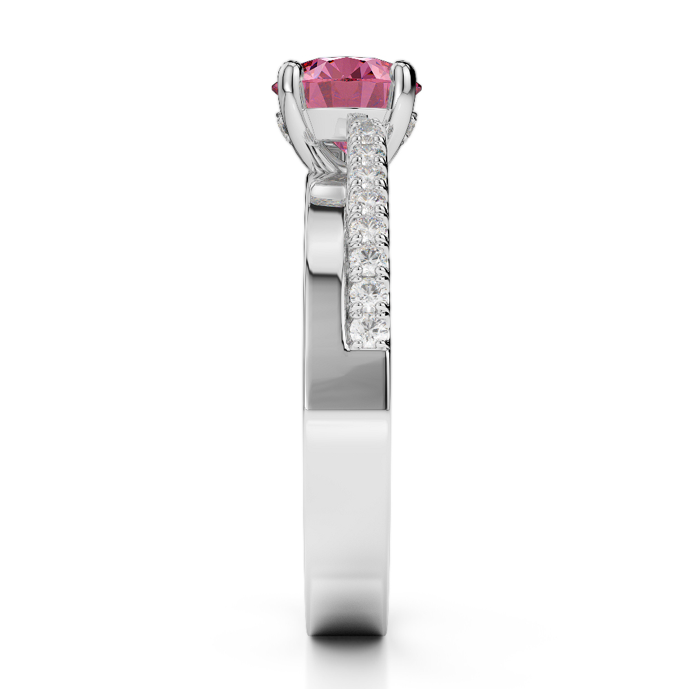 Gold / Platinum Round Cut Pink Tourmaline and Diamond Engagement Ring AGDR-1206