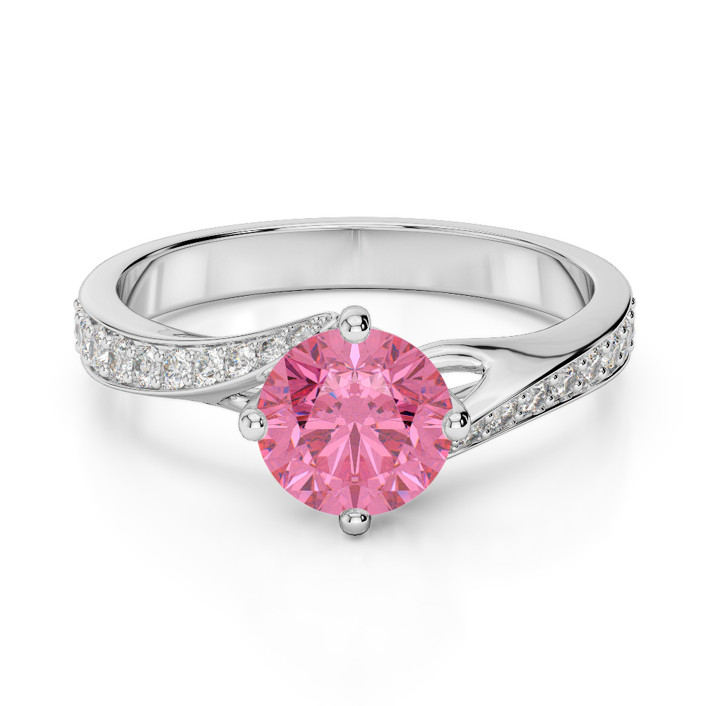 Gold / Platinum Round Cut Pink Tourmaline and Diamond Engagement Ring AGDR-1207