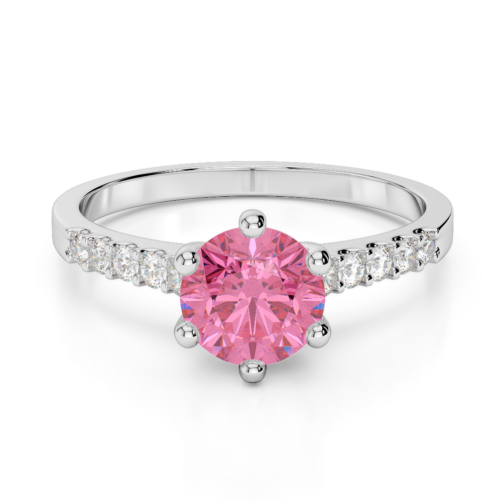 Gold / Platinum Round Cut Pink Tourmaline and Diamond Engagement Ring AGDR-1208