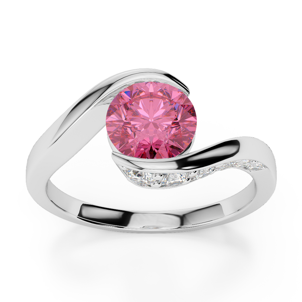 Gold / Platinum Round Cut Pink Tourmaline and Diamond Engagement Ring AGDR-1209