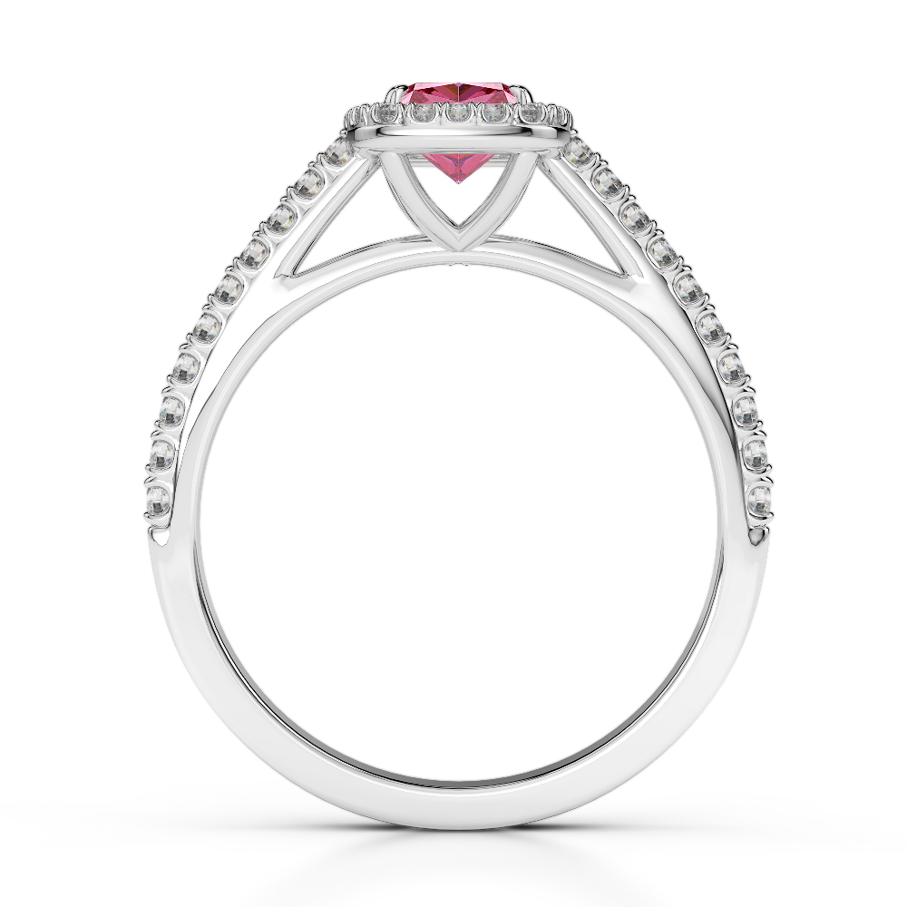 Gold / Platinum Round and Cushion Cut Pink Tourmaline and Diamond Engagement Ring AGDR-1212
