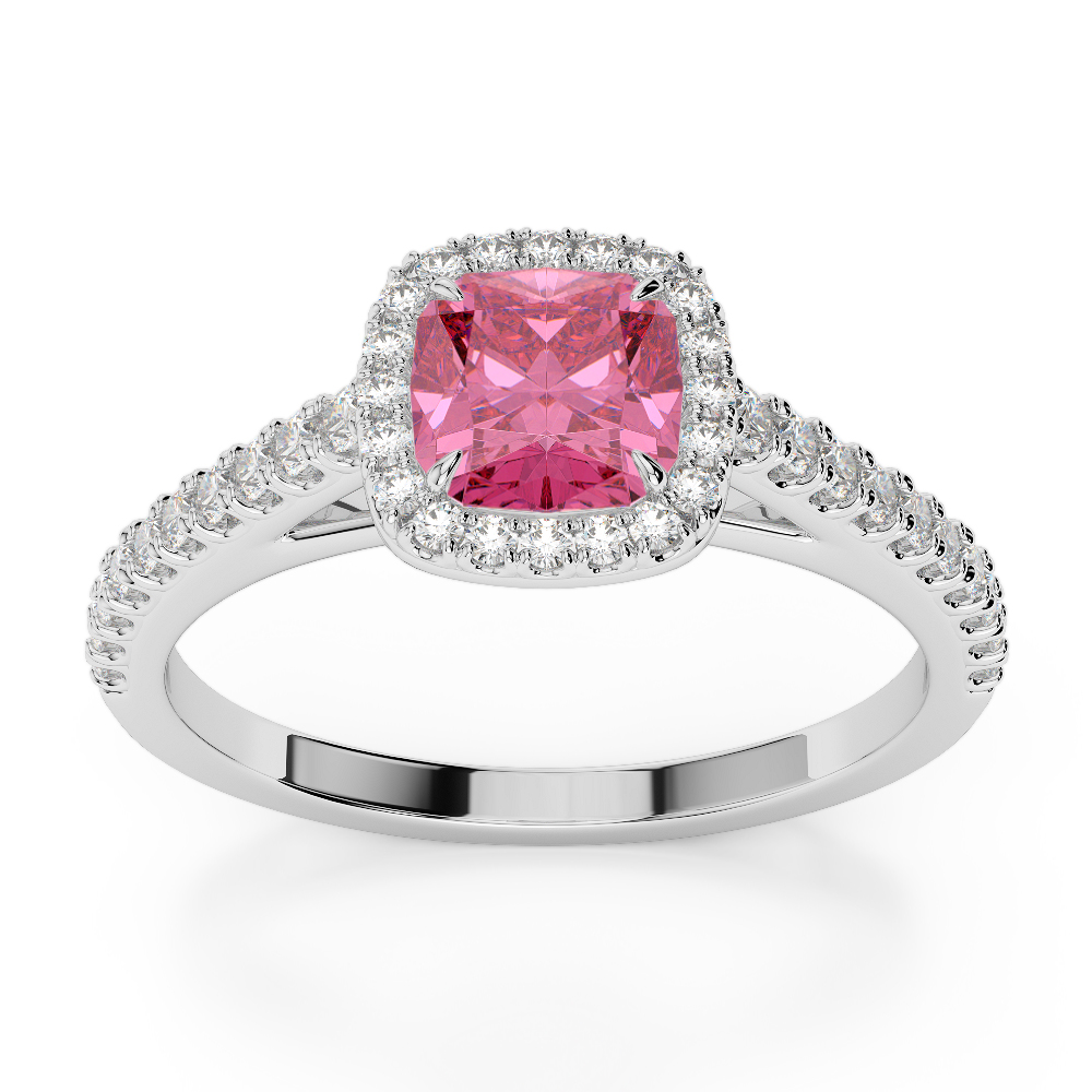 Gold / Platinum Round and Cushion Cut Pink Tourmaline and Diamond Engagement Ring AGDR-1212