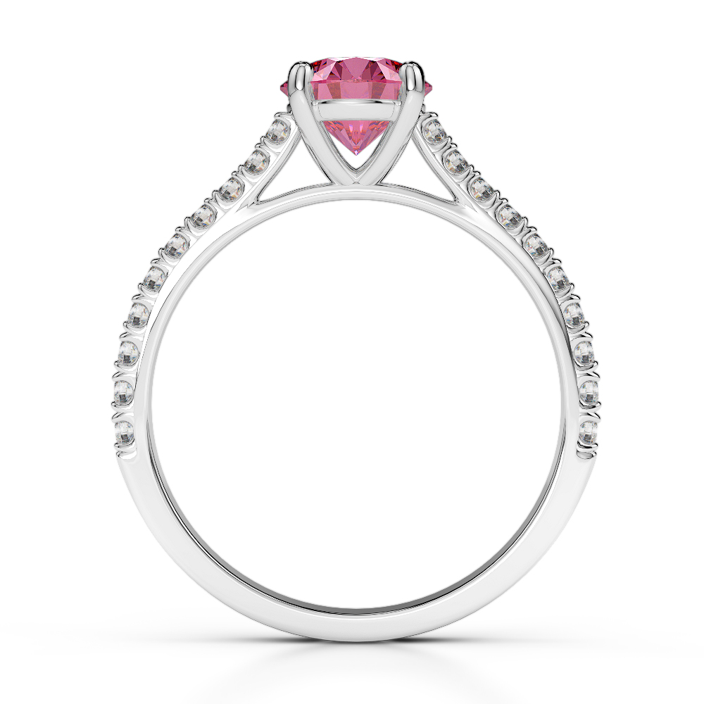 Gold / Platinum Round Cut Pink Tourmaline and Diamond Engagement Ring AGDR-1213