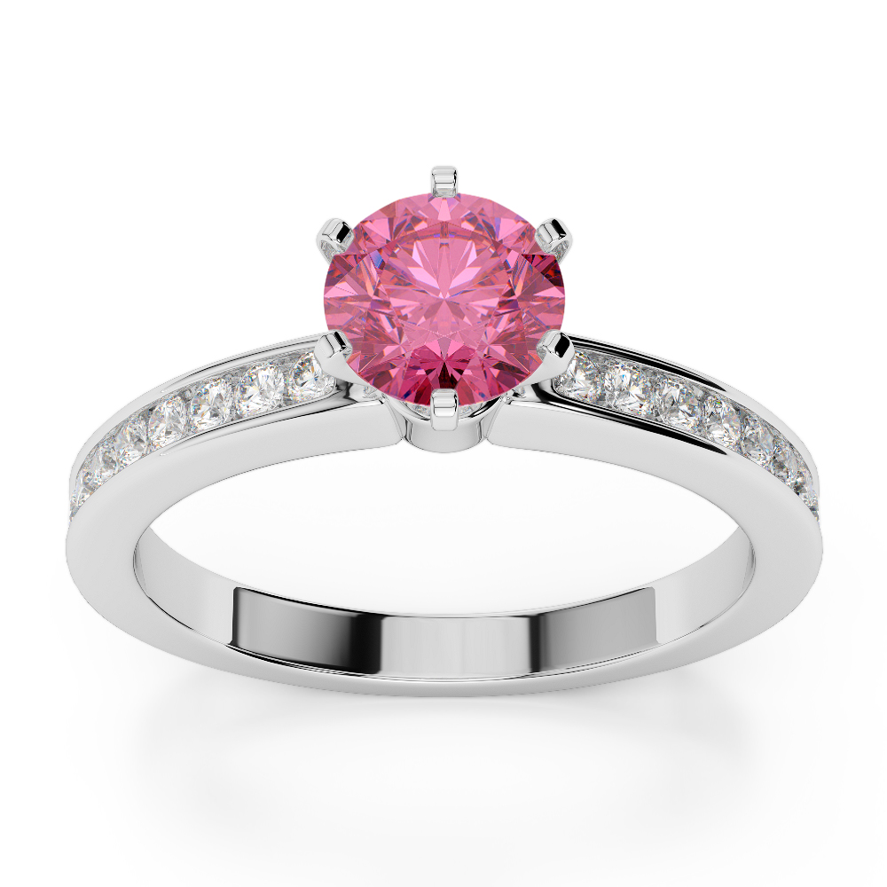 Gold / Platinum Round Cut Pink Tourmaline and Diamond Engagement Ring AGDR-1214