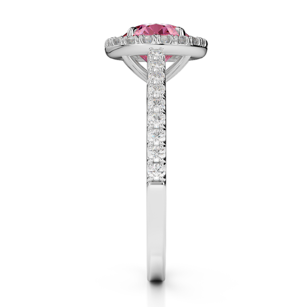 Gold / Platinum Round Cut Pink Tourmaline and Diamond Engagement Ring AGDR-1215