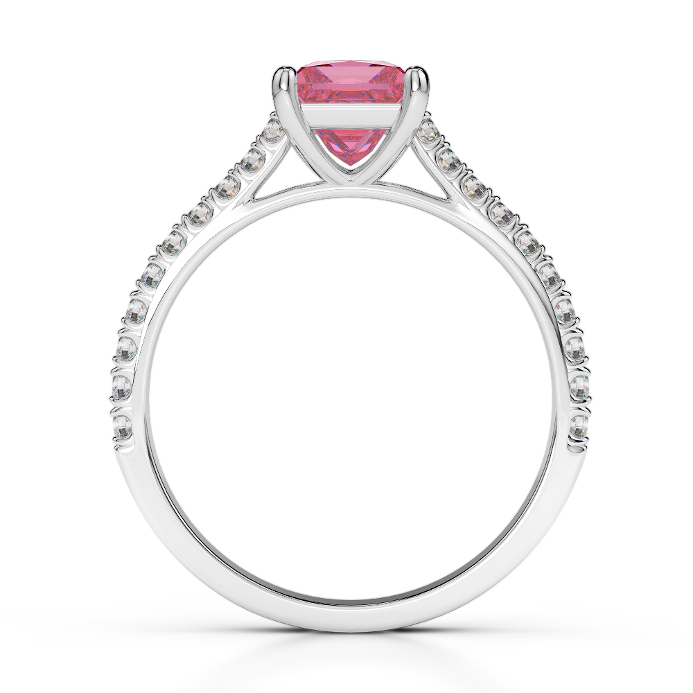 Gold / Platinum Round and Princess Cut Pink Tourmaline and Diamond Engagement Ring AGDR-1217
