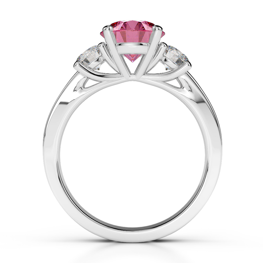 Gold / Platinum Round Cut Pink Tourmaline and Diamond Engagement Ring AGDR-1218