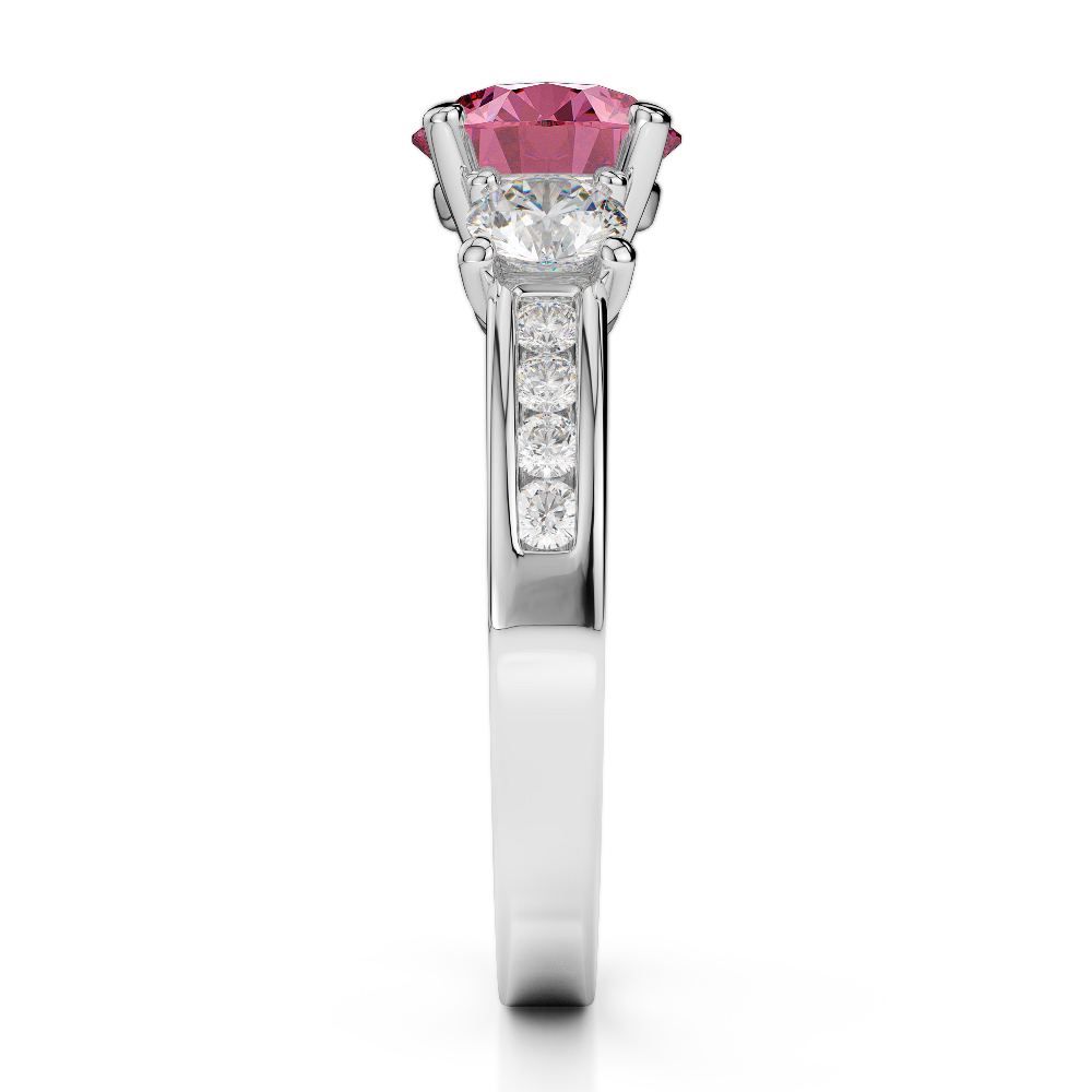 Gold / Platinum Round Cut Pink Tourmaline and Diamond Engagement Ring AGDR-1218