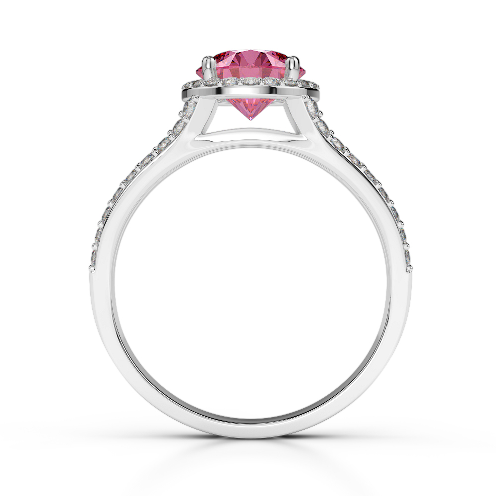 Gold / Platinum Round Cut Pink Tourmaline and Diamond Engagement Ring AGDR-1220