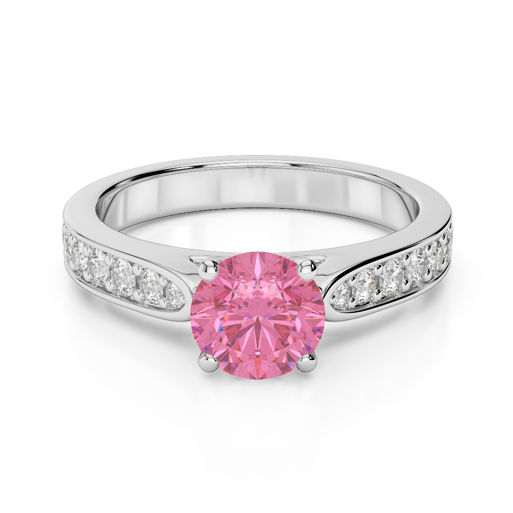 Gold / Platinum Round Cut Pink Tourmaline and Diamond Engagement Ring AGDR-1221