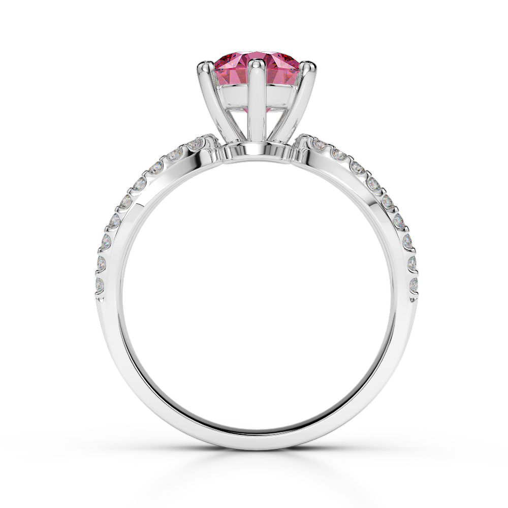 Gold / Platinum Round Cut Pink Tourmaline and Diamond Engagement Ring AGDR-1223