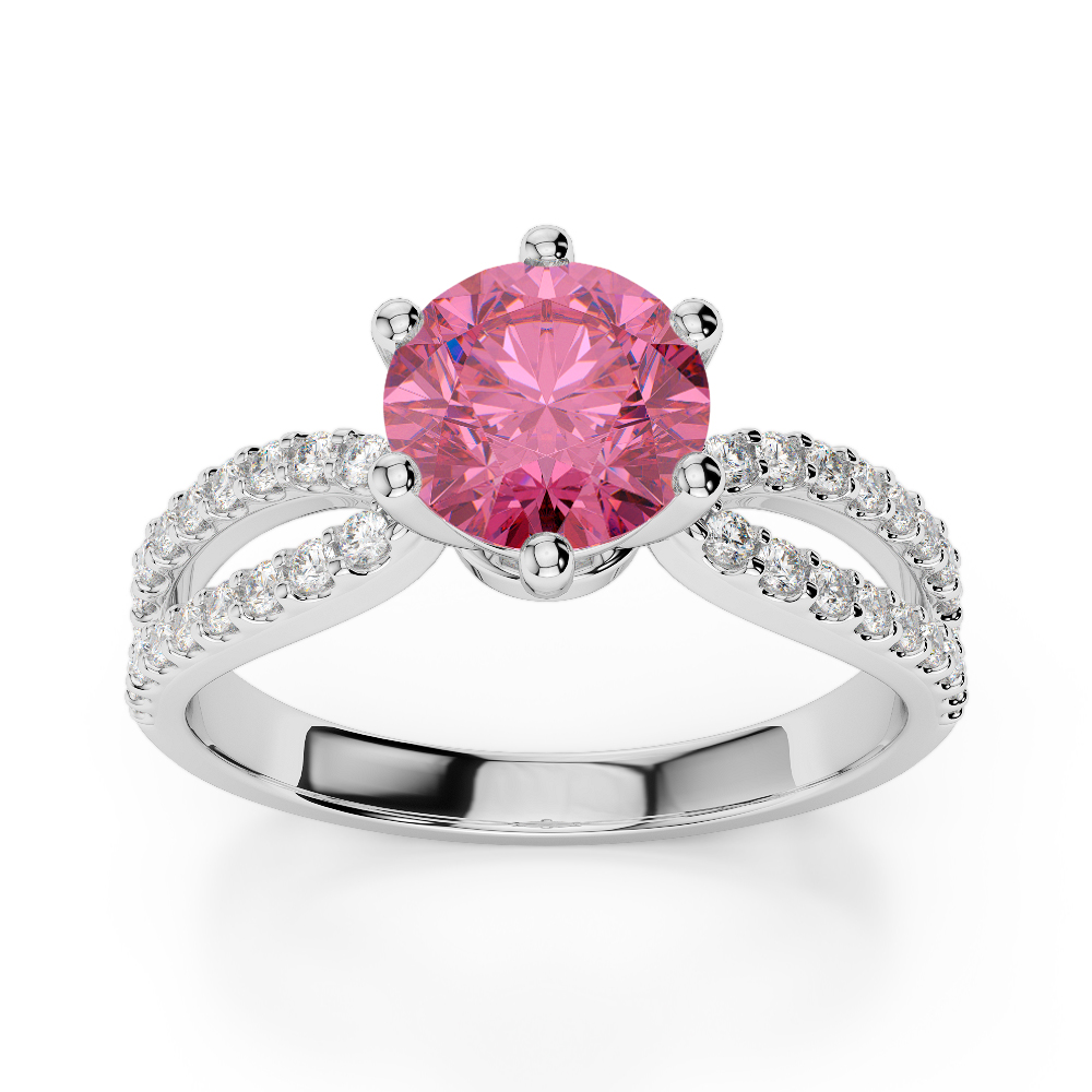 Gold / Platinum Round Cut Pink Tourmaline and Diamond Engagement Ring AGDR-1223