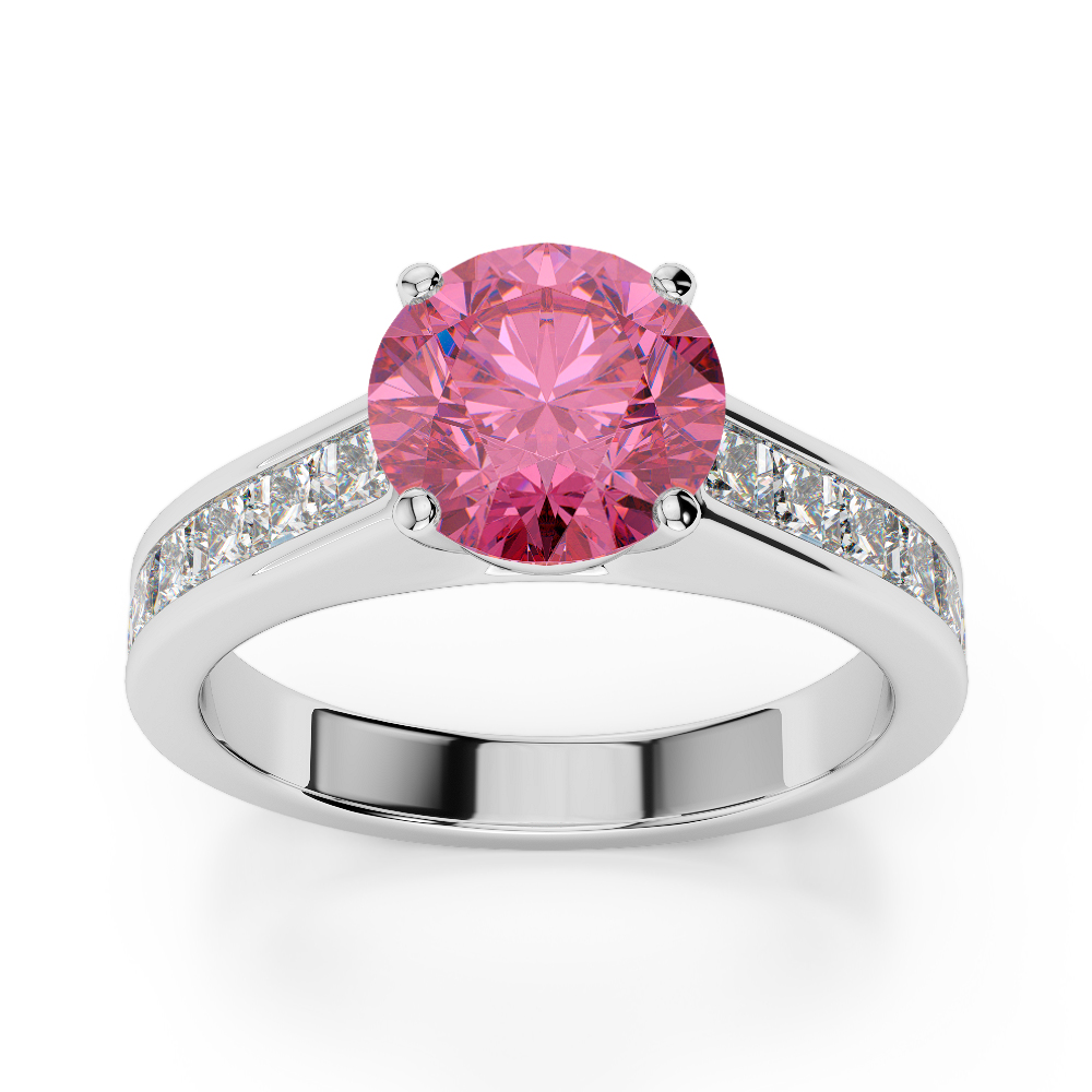 Gold / Platinum Round and Princess Cut Pink Tourmaline and Diamond Engagement Ring AGDR-1224