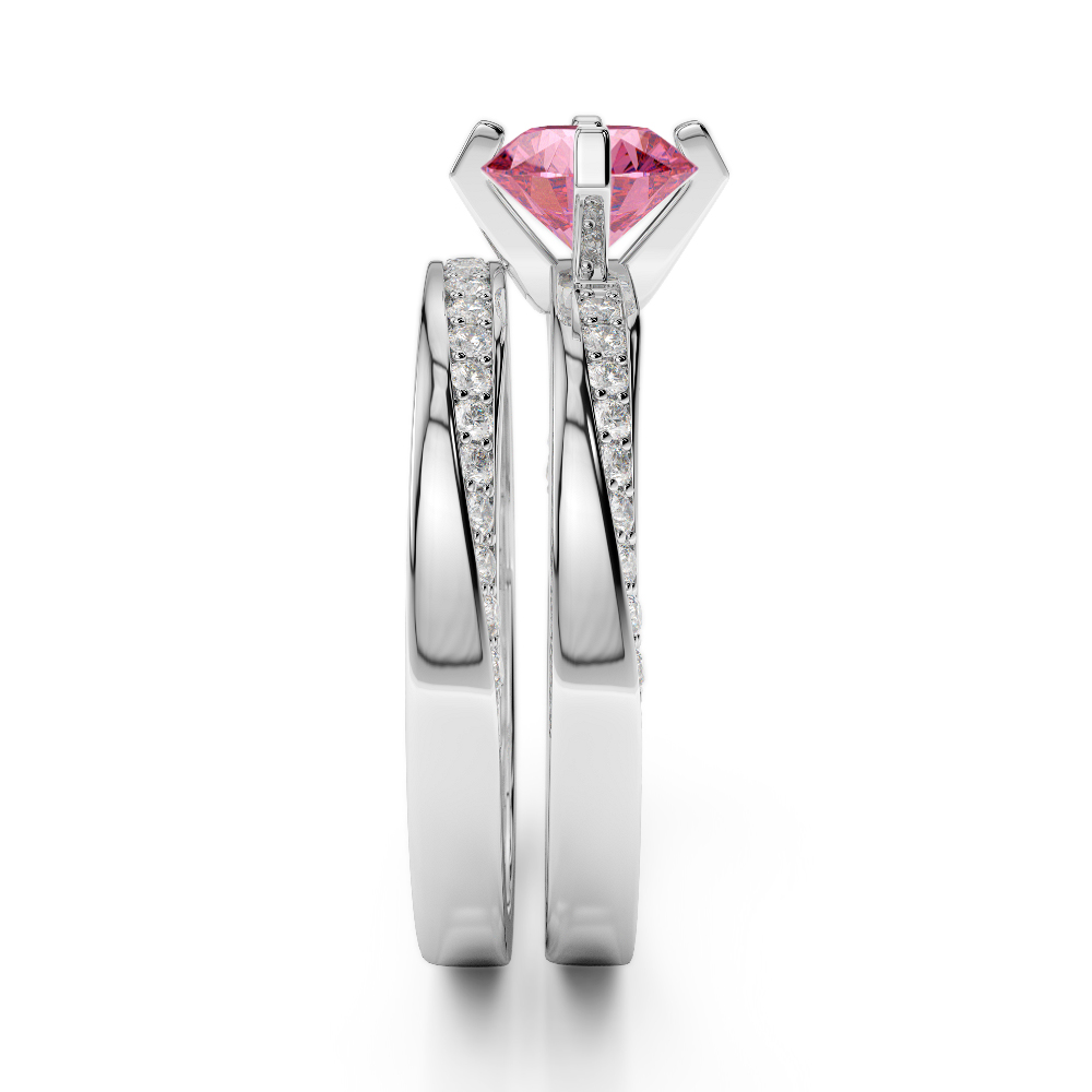 Gold / Platinum Round cut Pink Tourmaline and Diamond Bridal Set Ring AGDR-2001