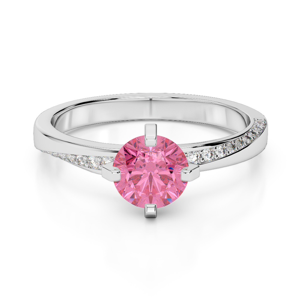 Gold / Platinum Round Cut Pink Tourmaline and Diamond Engagement Ring AGDR-2002