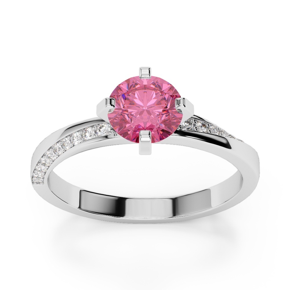 Gold / Platinum Round Cut Pink Tourmaline and Diamond Engagement Ring AGDR-2002