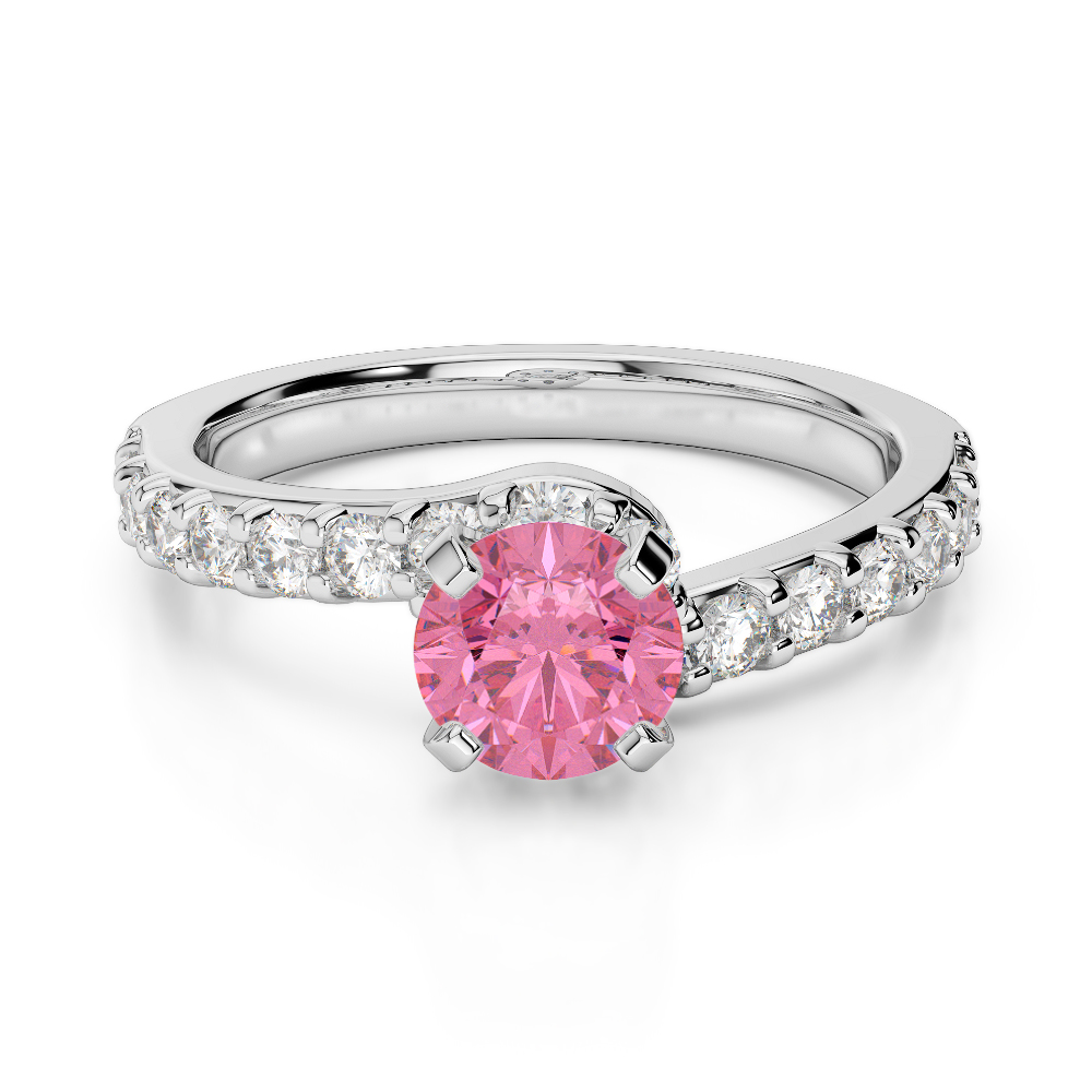 Gold / Platinum Round Cut Pink Tourmaline and Diamond Engagement Ring AGDR-2004