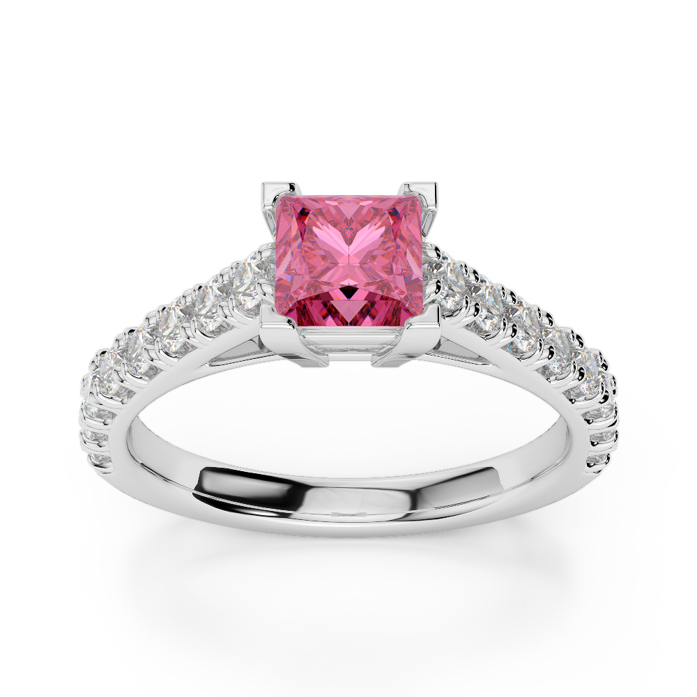 Gold / Platinum Round and Princess Cut Pink Tourmaline and Diamond Engagement Ring AGDR-2008