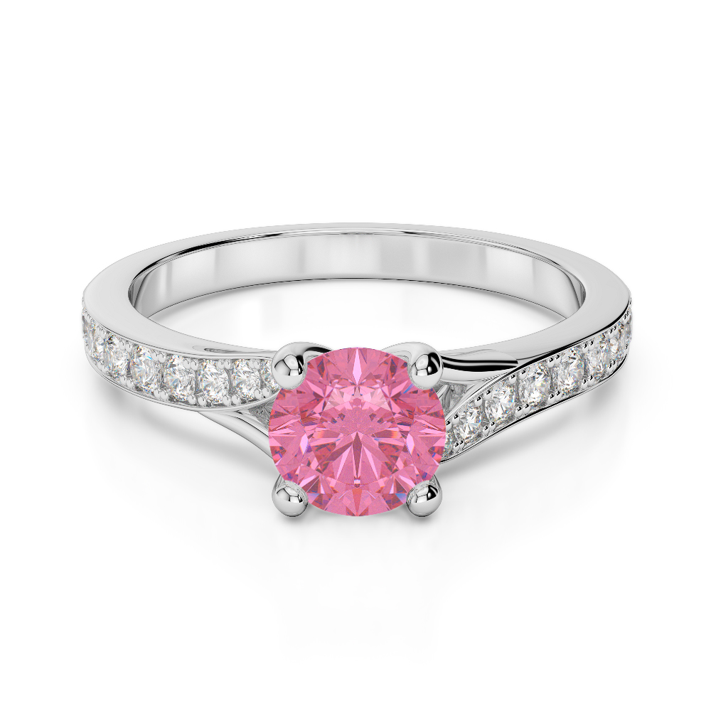 Gold / Platinum Round Cut Pink Tourmaline and Diamond Engagement Ring AGDR-2012