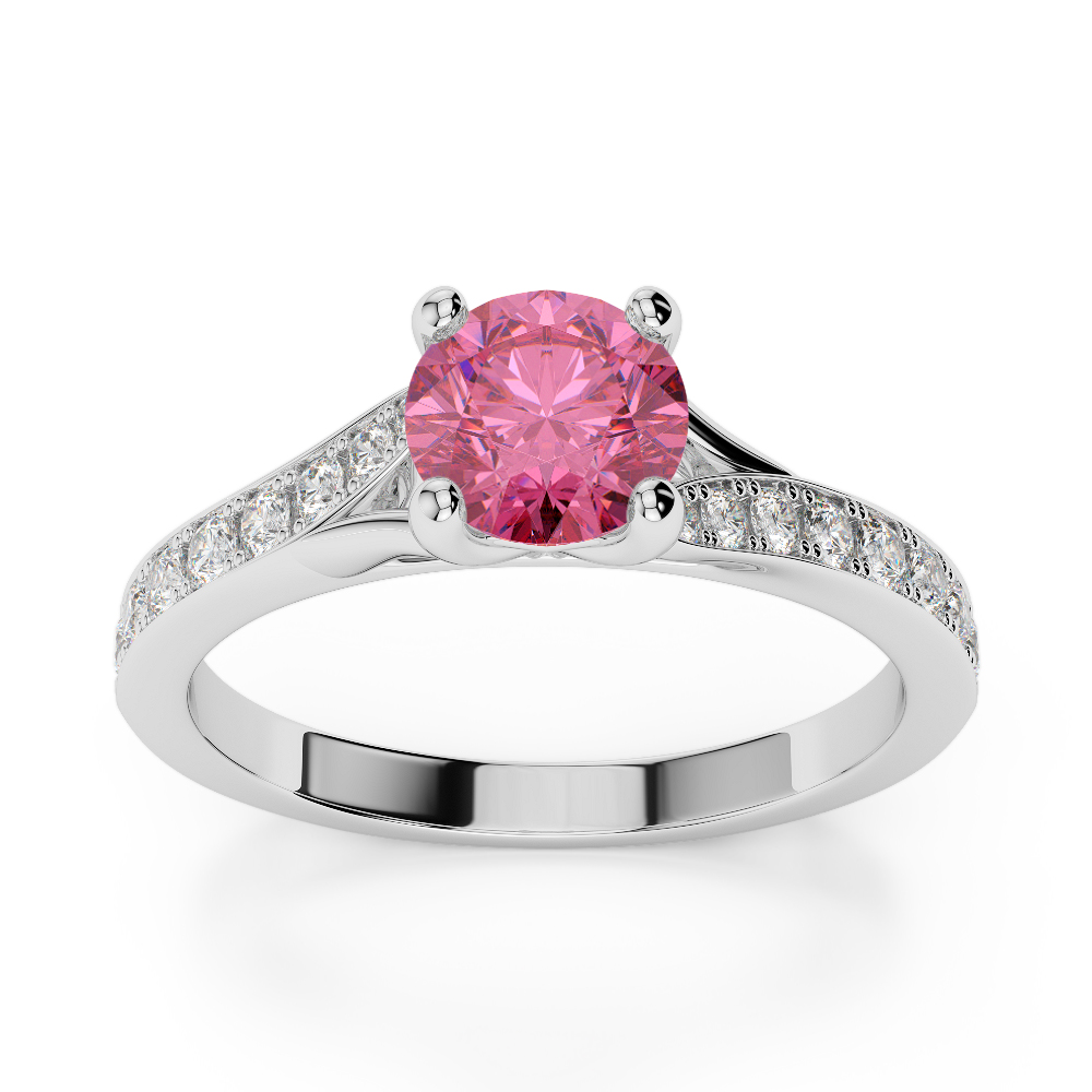 Gold / Platinum Round Cut Pink Tourmaline and Diamond Engagement Ring AGDR-2012