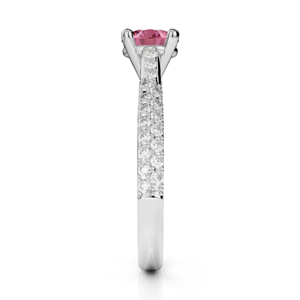 Gold / Platinum Round Cut Pink Tourmaline and Diamond Engagement Ring AGDR-2014