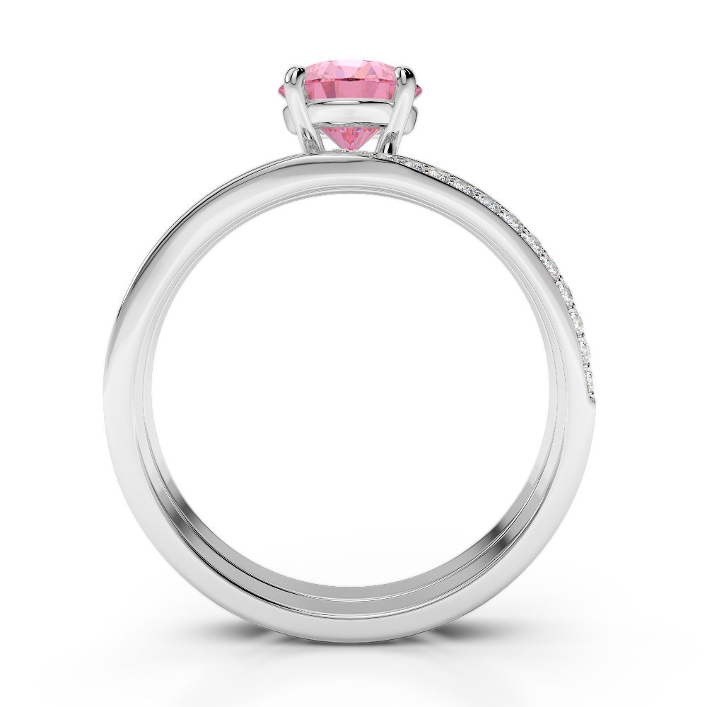 Gold / Platinum Round cut Pink Tourmaline and Diamond Bridal Set Ring AGDR-2015