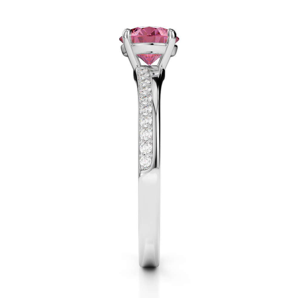 Gold / Platinum Round Cut Pink Tourmaline and Diamond Engagement Ring AGDR-2016
