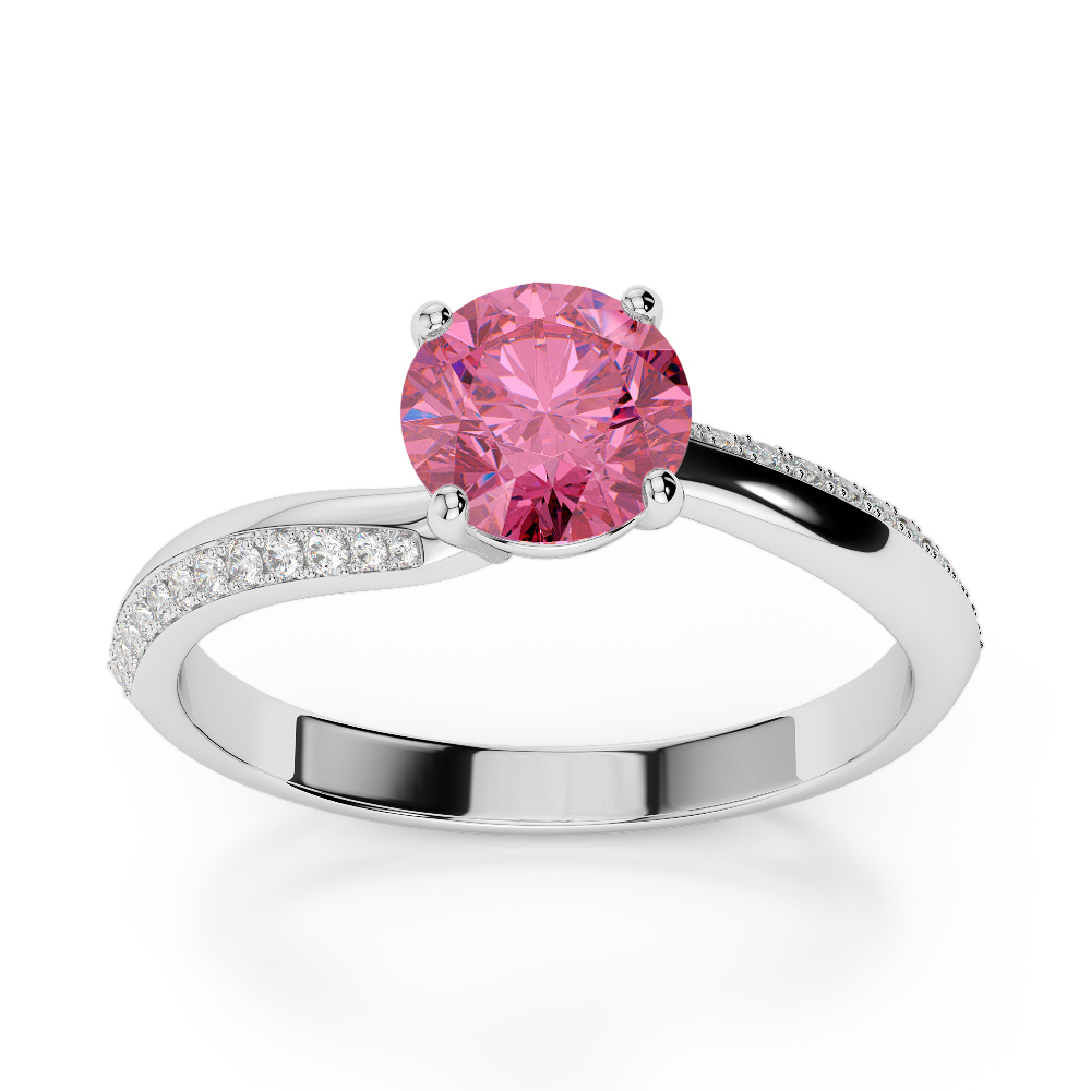 Gold / Platinum Round Cut Pink Tourmaline and Diamond Engagement Ring AGDR-2018