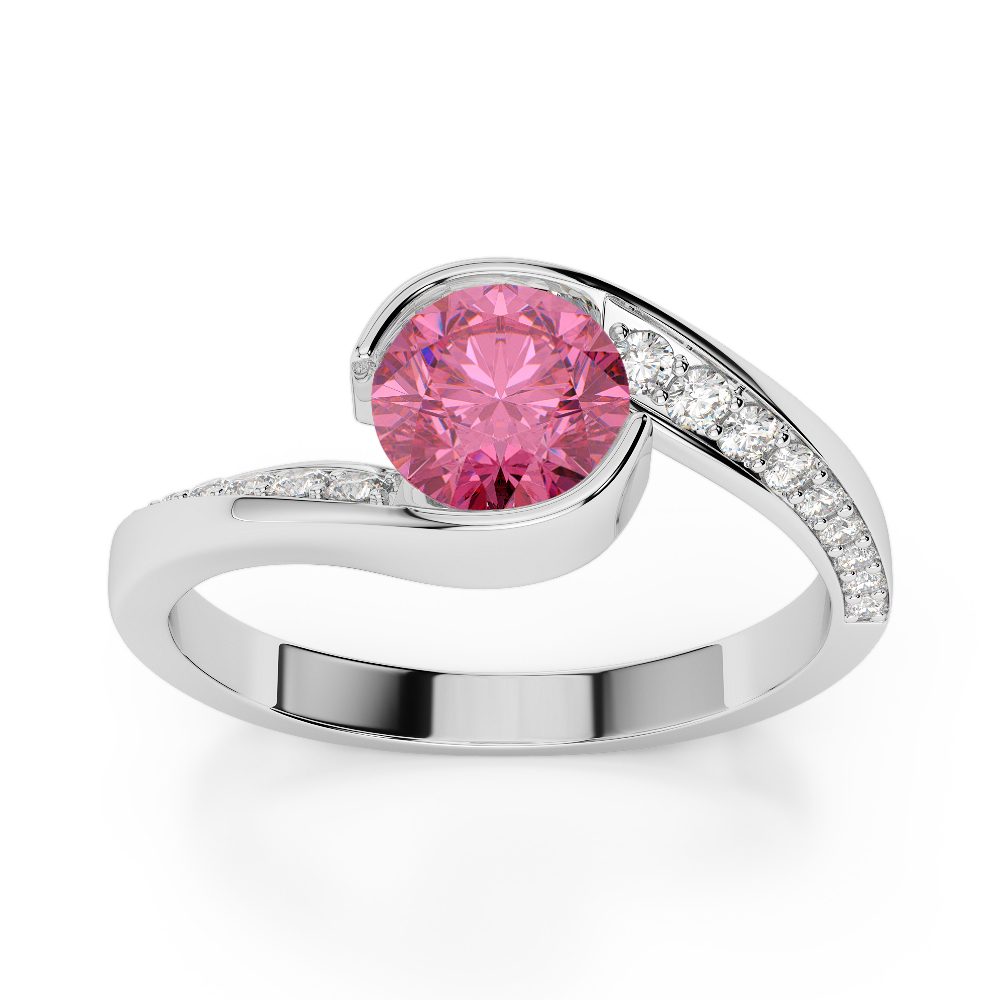 Gold / Platinum Round Cut Pink Tourmaline and Diamond Engagement Ring AGDR-2020