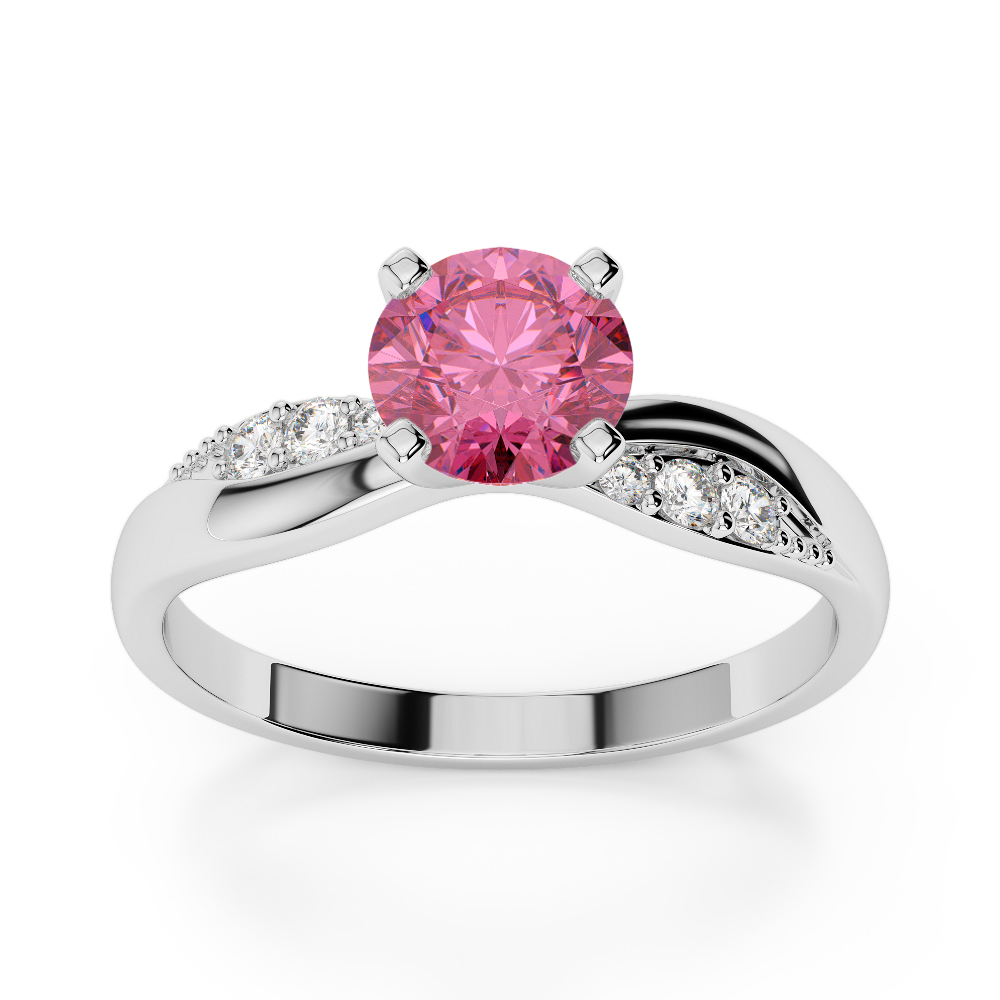 Gold / Platinum Round Cut Pink Tourmaline and Diamond Engagement Ring AGDR-2024