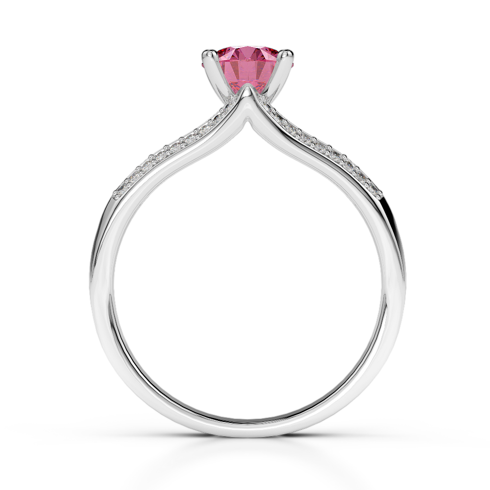 Gold / Platinum Round Cut Pink Tourmaline and Diamond Engagement Ring AGDR-2038