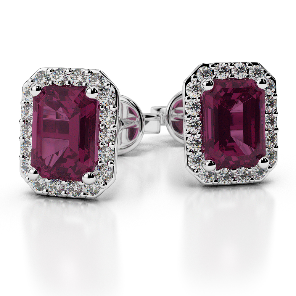 Prong Set Ruby Earrings With Diamond in Gold / Platinum AGER-1062