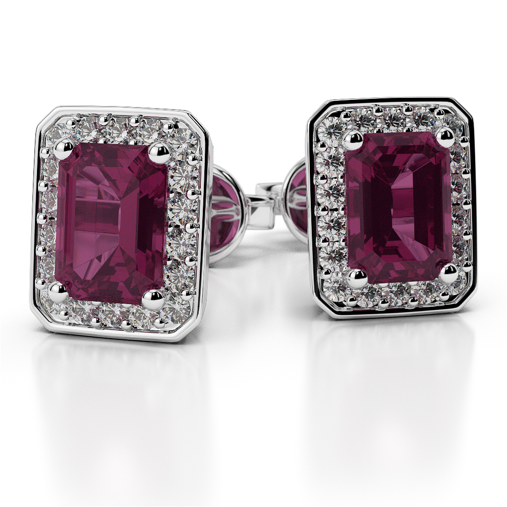Ruby Earrings With Round Cut Diamond in Gold / Platinum AGER-1063