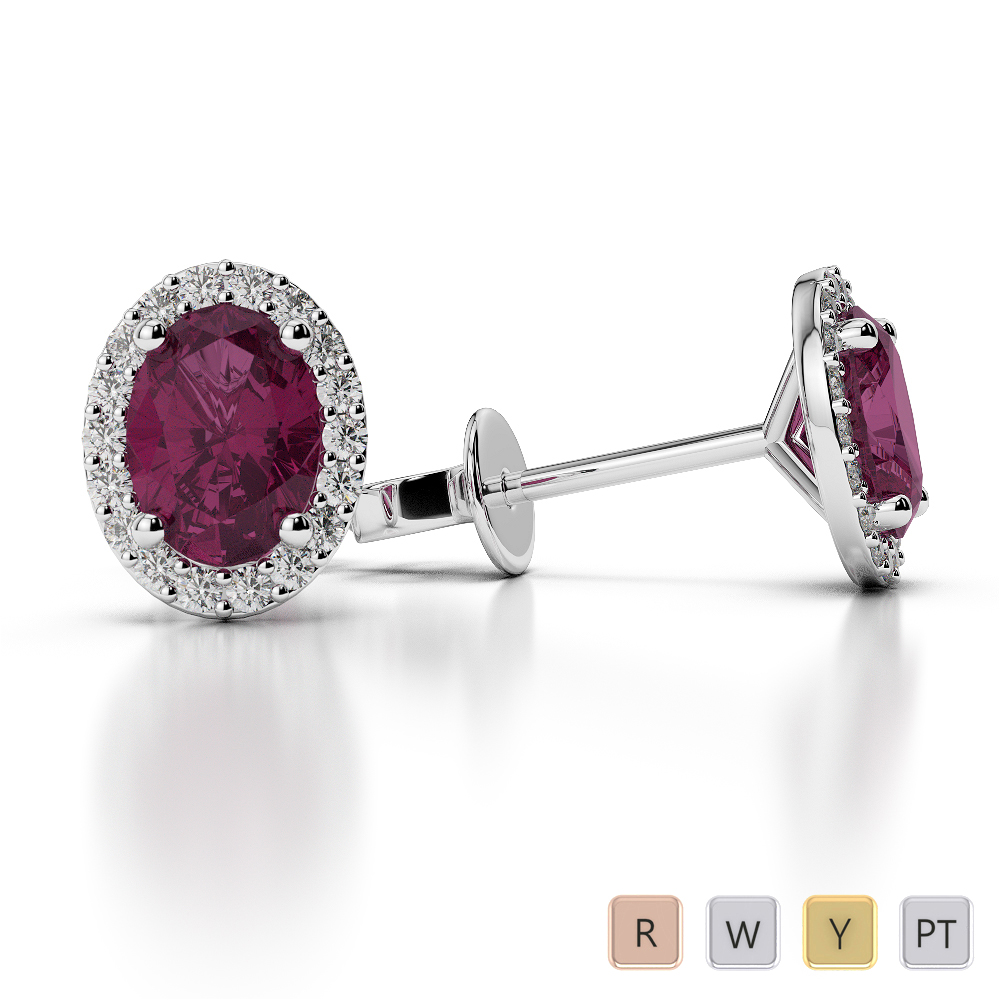 Oval Shape Ruby Earrings With Diamond in Gold / Platinum AGER-1070