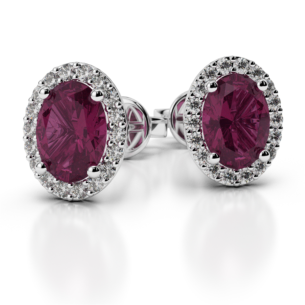 Oval Shape Ruby Earrings With Diamond in Gold / Platinum AGER-1070