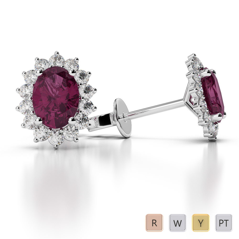 Oval Shape Ruby and Diamond Earrings in Gold / Platinum AGER-1071