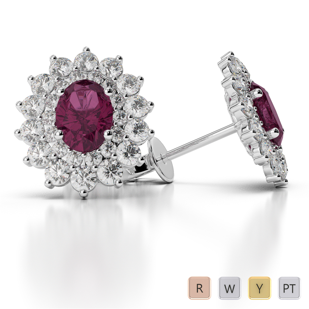 Ruby Earrings With Round Cut Diamond in Gold / Platinum AGER-1073