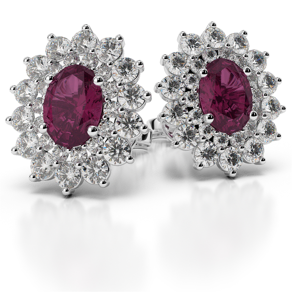 Ruby Earrings With Round Cut Diamond in Gold / Platinum AGER-1073