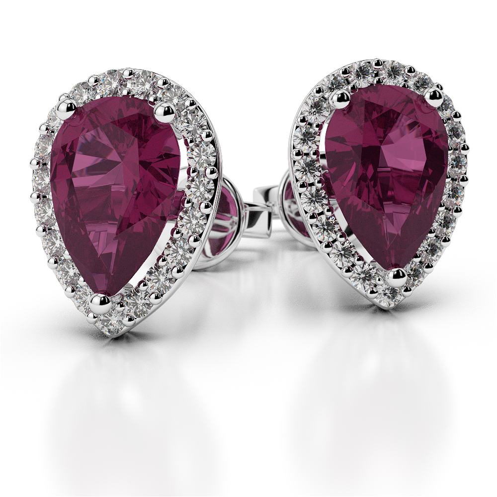 Pear Shape Ruby and Diamond Earrings in Gold / Platinum AGER-1074