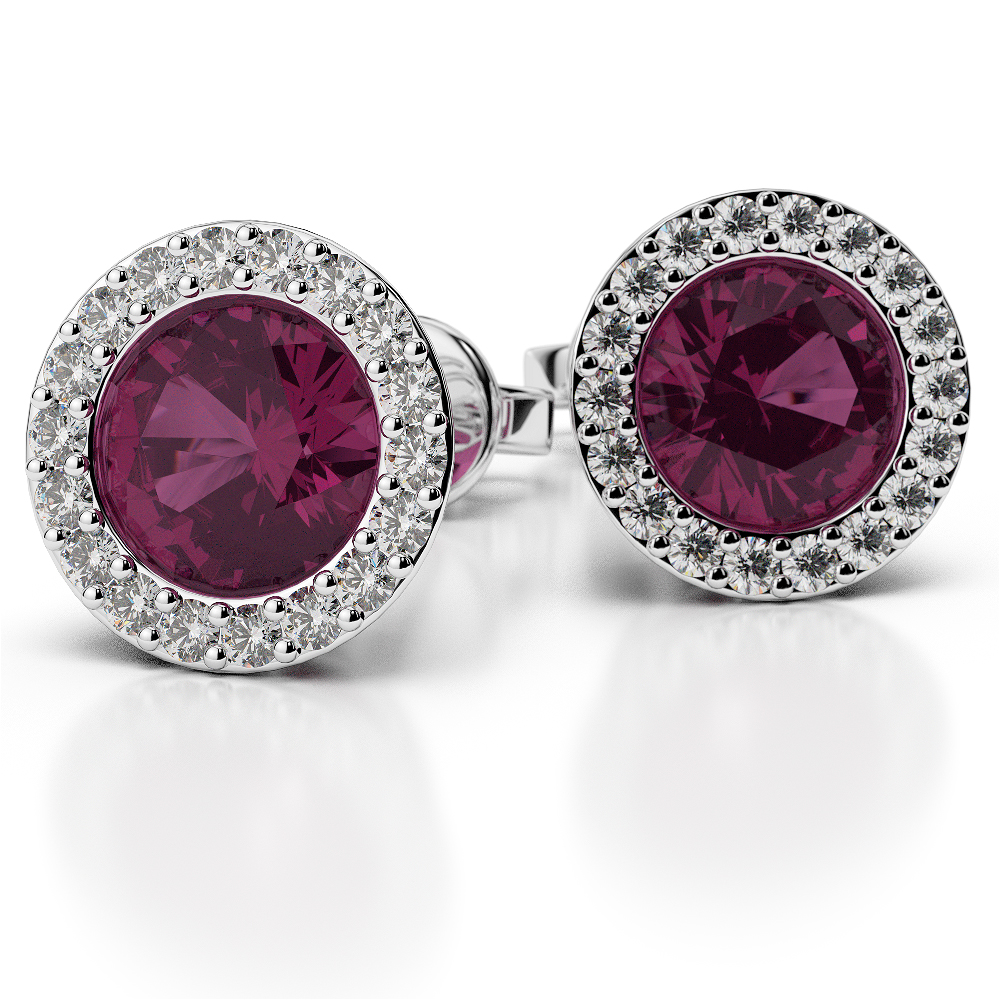 Round Shape Ruby and Diamond Earrings in Gold / Platinum AGER-1075